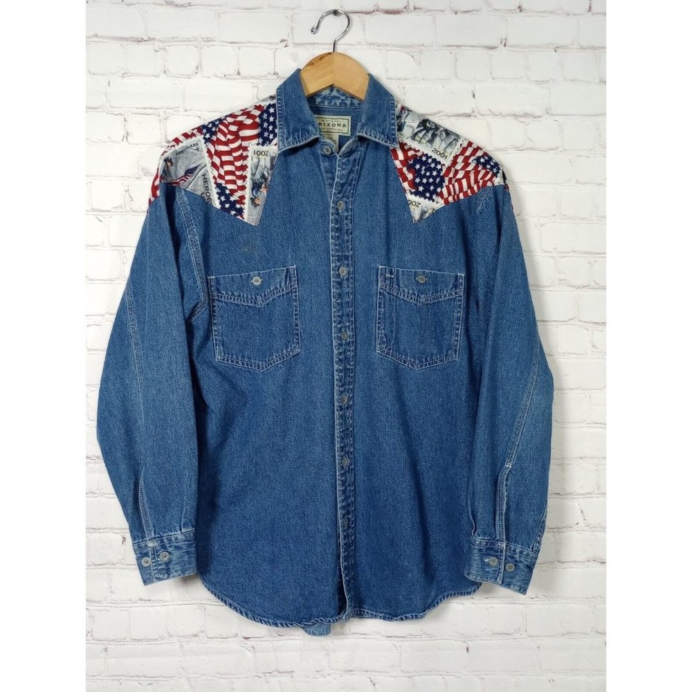 Arizona Jean Co Denim Long Sleeve Button Up Shirt Heros Usa 2001